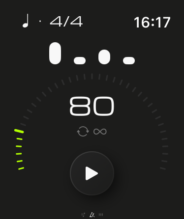 WristBeat Apple Watch metronome showing 80 BPM